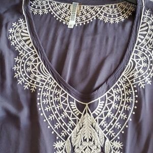 Gray embroidered boho top